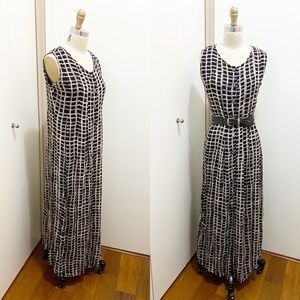 Vintage Masone Button Up Maxi Dress Black Cream  S